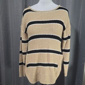 Caren Sport Beige and Black Striped Sweater